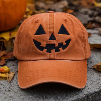 Halloween Funny Pumpkin Face Printed Baseball Cap Hat - Orange - Adjustable(About 21 5/8"-23 1/4") - image 0