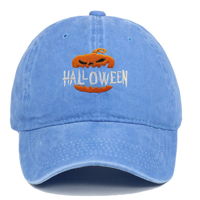 Halloween Horror Pumpkin Embroidered Baseball Cap Hat - Light Blue - M（22"-22 7/8"） - image 11