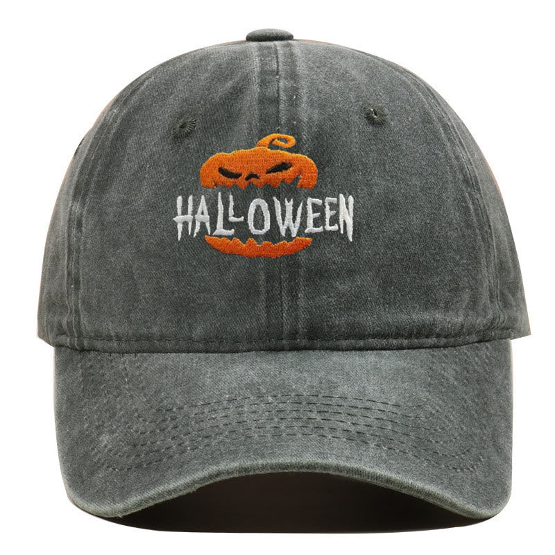 Halloween Horror Pumpkin Embroidered Baseball Cap Hat - Army Green - M（22"-22 7/8"） - image 12