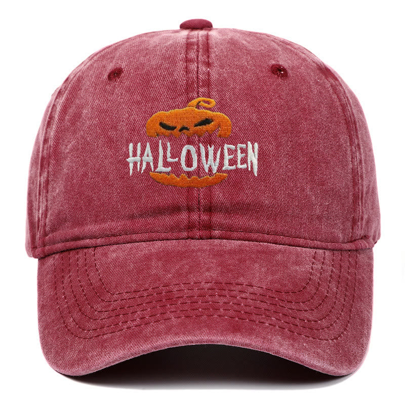 Halloween Horror Pumpkin Embroidered Baseball Cap Hat - Wine - M（22"-22 7/8"） - image 6