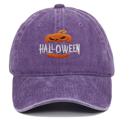 Halloween Horror Pumpkin Embroidered Baseball Cap Hat - Purple - M（22"-22 7/8"） - image 10