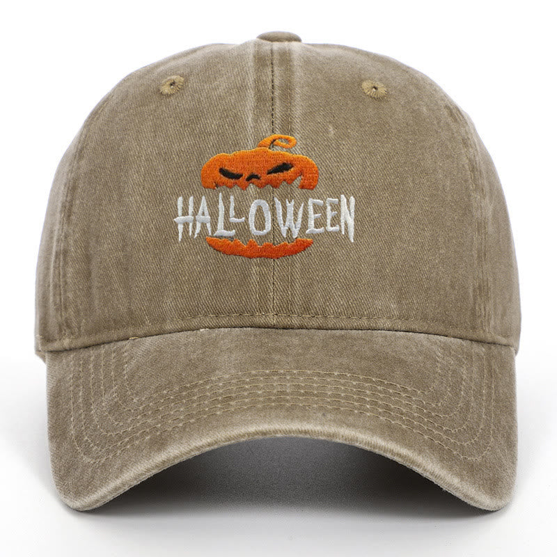 Halloween Horror Pumpkin Embroidered Baseball Cap Hat - Khaki - M（22"-22 7/8"） - image 13