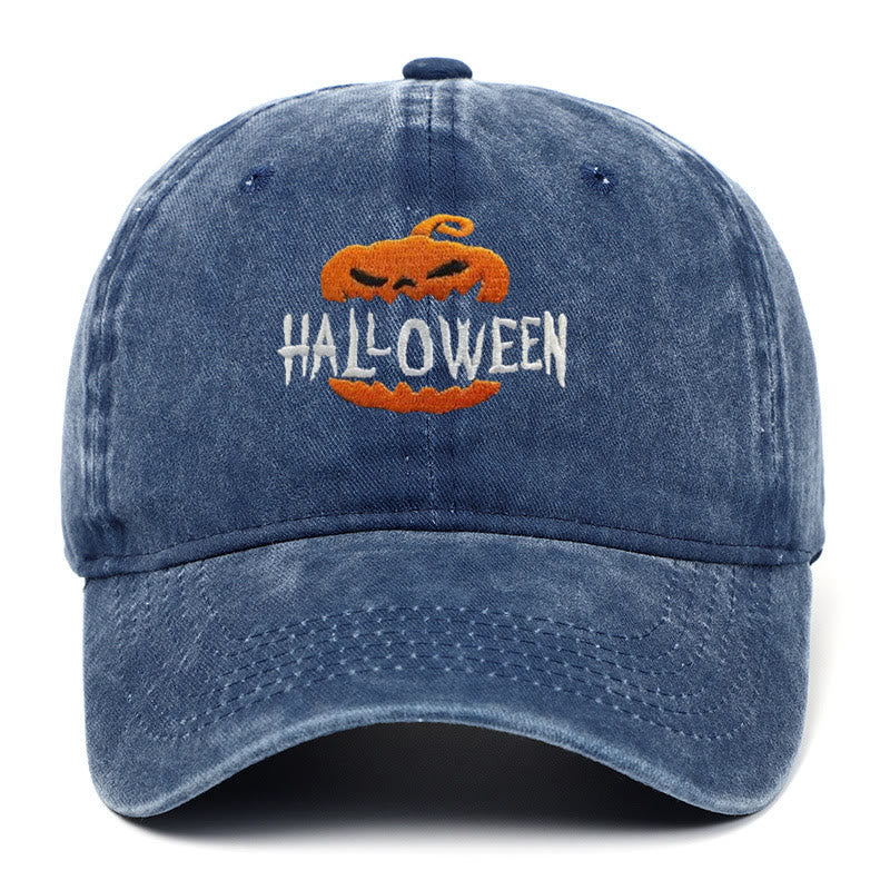 Halloween Horror Pumpkin Embroidered Baseball Cap Hat - Blue - M（22"-22 7/8"） - image 5