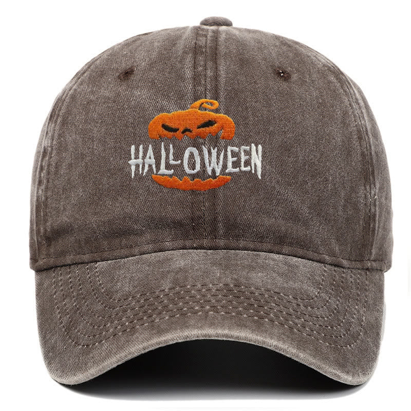 Halloween Horror Pumpkin Embroidered Baseball Cap Hat - Coffee - M（22"-22 7/8"） - image 8