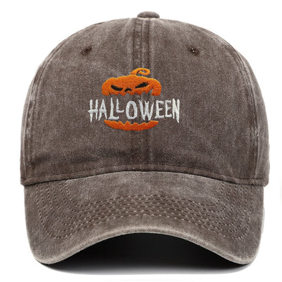 Halloween Horror Pumpkin Embroidered Baseball Cap Hat - Coffee - M（22"-22 7/8"） - image 8