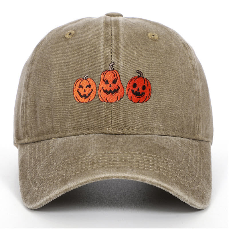 Halloween Three Pumpkins Embroidered Washed Baseball Cap Hat - Khaki - Adjustable（22 7/8"-24 1/2"） - image 9