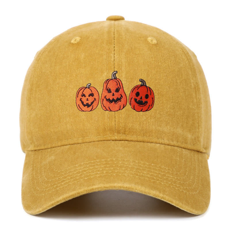 Halloween Three Pumpkins Embroidered Washed Baseball Cap Hat - Yellow - Adjustable（22 7/8"-24 1/2"） - image 11