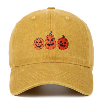 Halloween Three Pumpkins Embroidered Washed Baseball Cap Hat - Yellow - Adjustable（22 7/8"-24 1/2"） - image 11