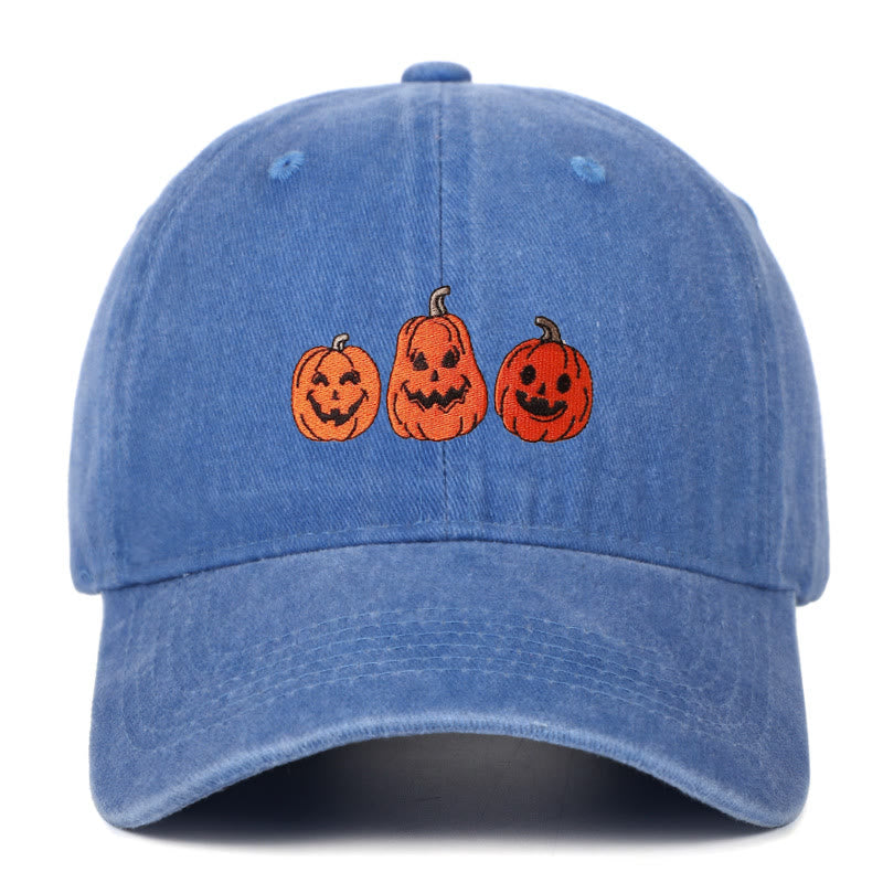 Halloween Three Pumpkins Embroidered Washed Baseball Cap Hat - Light Blue - Adjustable（22 7/8"-24 1/2"） - image 10