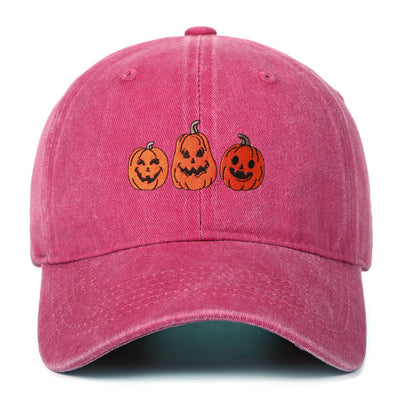 Halloween Three Pumpkins Embroidered Washed Baseball Cap Hat - Rose - Adjustable（22 7/8"-24 1/2"） - image 15