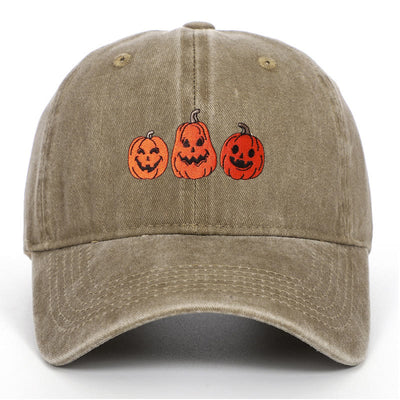 Halloween Three Pumpkins Embroidered Washed Baseball Cap Hat - Khaki - Adjustable（22 7/8"-24 1/2"） - image 9