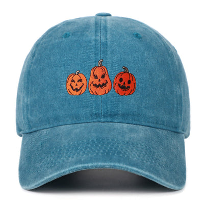 Halloween Three Pumpkins Embroidered Washed Baseball Cap Hat - Lake Blue - Adjustable（22 7/8"-24 1/2"） - image 14