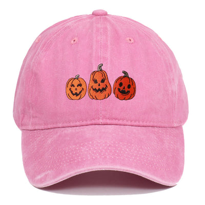 Halloween Three Pumpkins Embroidered Washed Baseball Cap Hat - Pink - Adjustable（22 7/8"-24 1/2"） - image 8