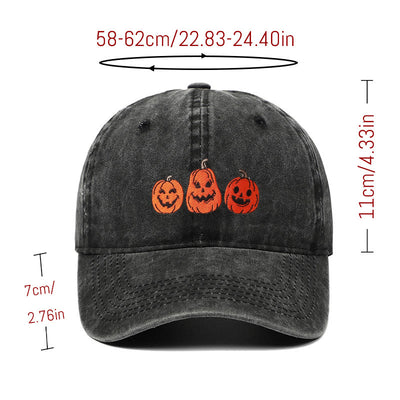 Halloween Three Pumpkins Embroidered Washed Baseball Cap Hat - image 3