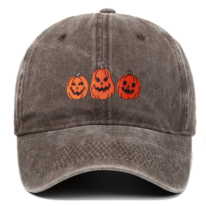 Halloween Three Pumpkins Embroidered Washed Baseball Cap Hat - Coffee - Adjustable（22 7/8"-24 1/2"） - image 7
