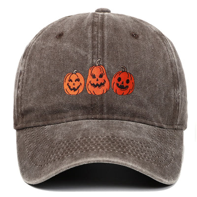 Halloween Three Pumpkins Embroidered Washed Baseball Cap Hat - Coffee - Adjustable（22 7/8"-24 1/2"） - image 7