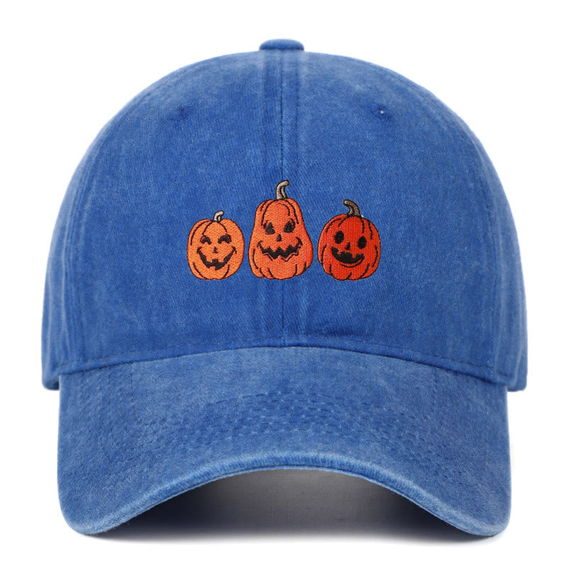 Halloween Three Pumpkins Embroidered Washed Baseball Cap Hat - Dark Blue - Adjustable（22 7/8"-24 1/2"） - image 16