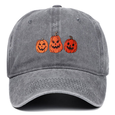 Halloween Three Pumpkins Embroidered Washed Baseball Cap Hat - Grey - Adjustable（22 7/8"-24 1/2"） - image 6