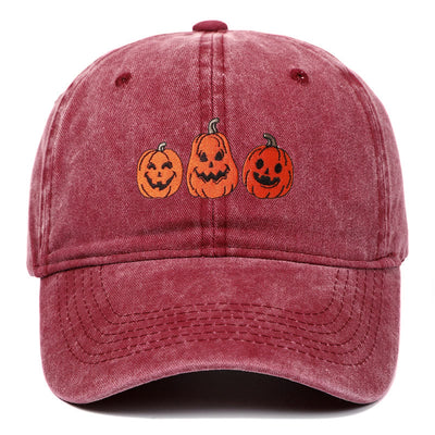 Halloween Three Pumpkins Embroidered Washed Baseball Cap Hat - Wine - Adjustable（22 7/8"-24 1/2"） - image 5