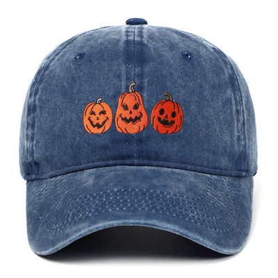 Halloween Three Pumpkins Embroidered Washed Baseball Cap Hat - Navy Blue - Adjustable（22 7/8"-24 1/2"） - image 4