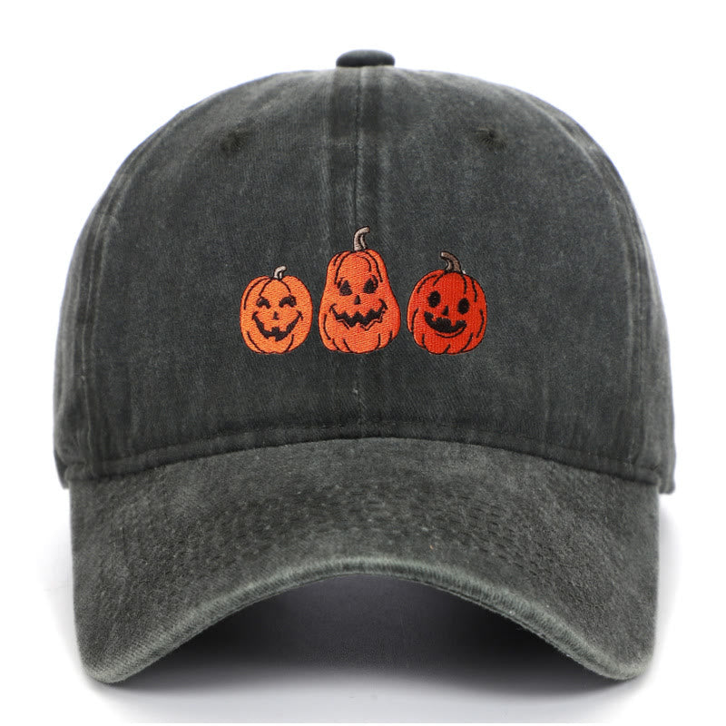 Halloween Three Pumpkins Embroidered Washed Baseball Cap Hat - Army Green - Adjustable（22 7/8"-24 1/2"） - image 12