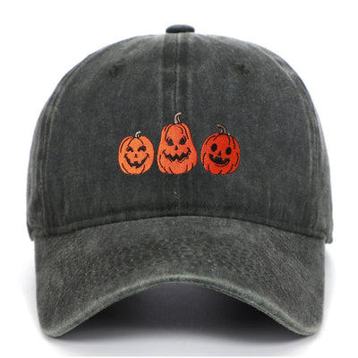 Halloween Three Pumpkins Embroidered Washed Baseball Cap Hat - Army Green - Adjustable（22 7/8"-24 1/2"） - image 12