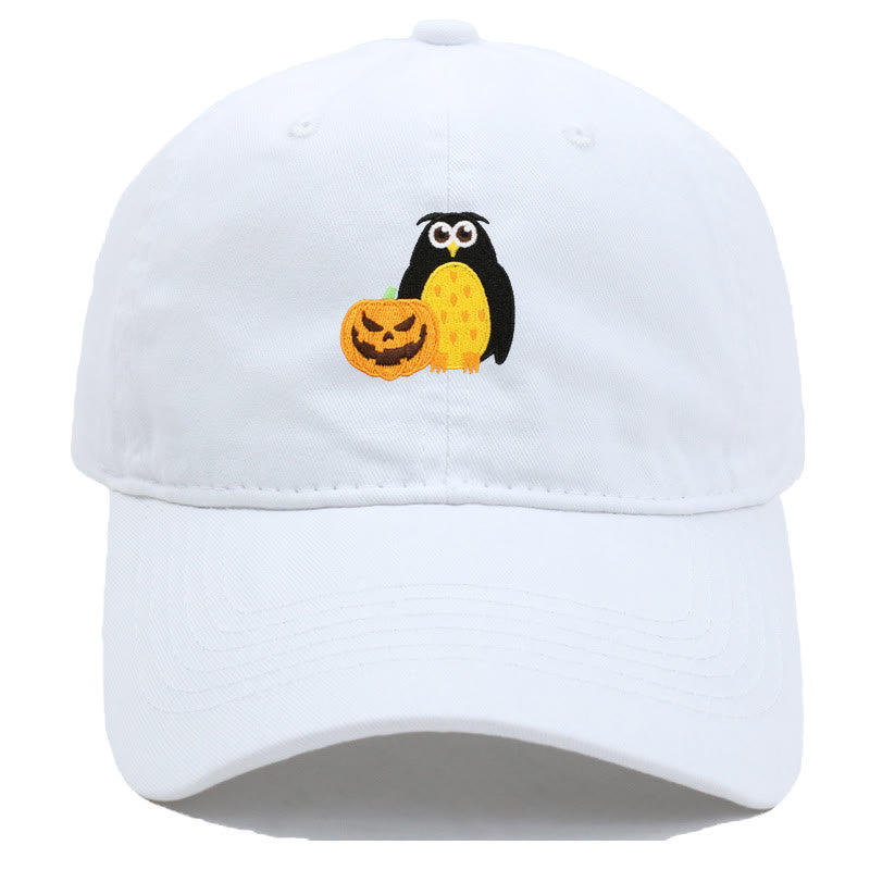 Halloween Pumpkin Owl Embroidered Baseball Cap Hat - White - M（22"-22 7/8"） - image 2