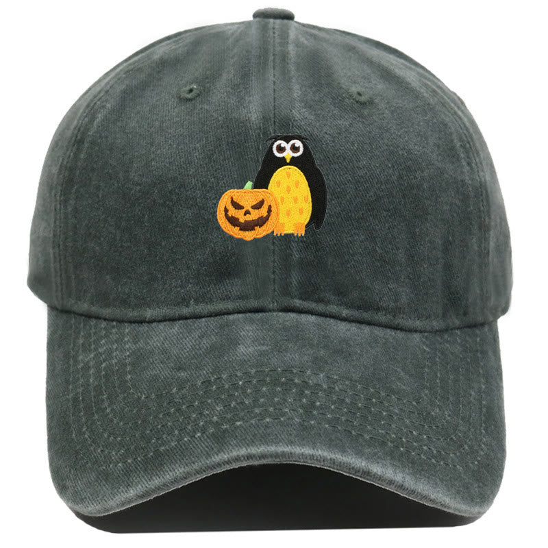 Halloween Pumpkin Owl Embroidered Baseball Cap Hat - Army Green - M（22"-22 7/8"） - image 17