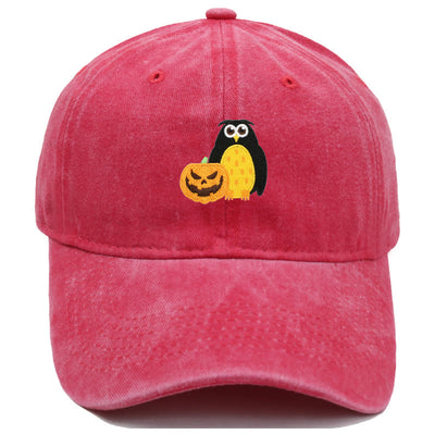 Halloween Pumpkin Owl Embroidered Baseball Cap Hat - Red - M（22"-22 7/8"） - image 9