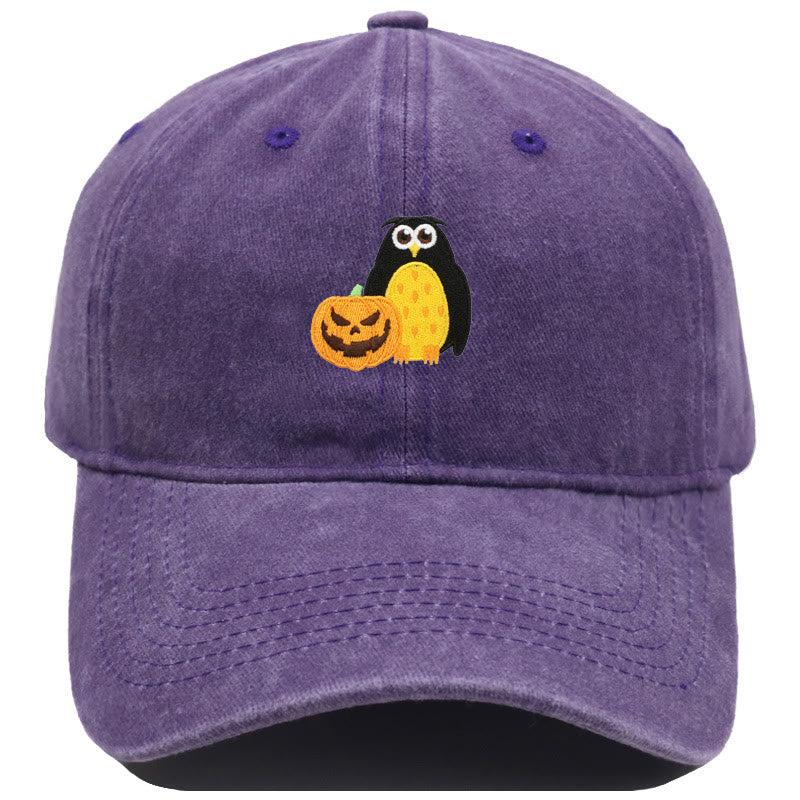 Halloween Pumpkin Owl Embroidered Baseball Cap Hat - Purple - M（22"-22 7/8"） - image 15