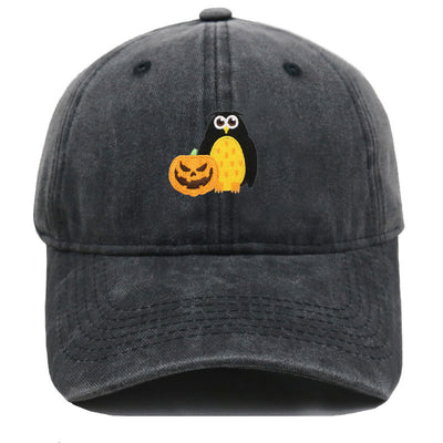Halloween Pumpkin Owl Embroidered Baseball Cap Hat - Black - M（22"-22 7/8"） - image 3