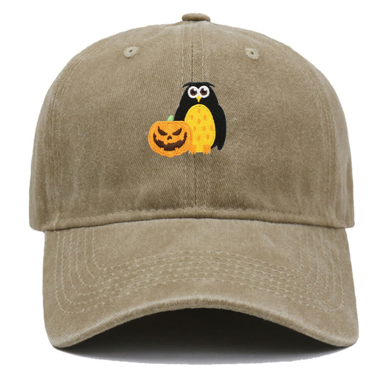 Halloween Pumpkin Owl Embroidered Baseball Cap Hat - Khaki - M（22"-22 7/8"） - image 5