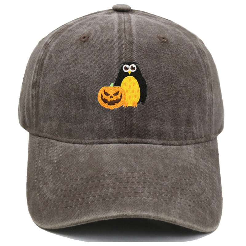 Halloween Pumpkin Owl Embroidered Baseball Cap Hat - Coffee - M（22"-22 7/8"） - image 18