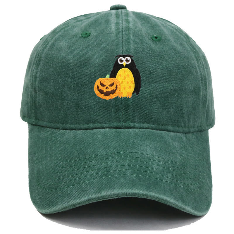 Halloween Pumpkin Owl Embroidered Baseball Cap Hat - Dark Green - M（22"-22 7/8"） - image 16