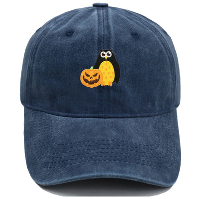 Halloween Pumpkin Owl Embroidered Baseball Cap Hat - Navy Blue - M（22"-22 7/8"） - image 14