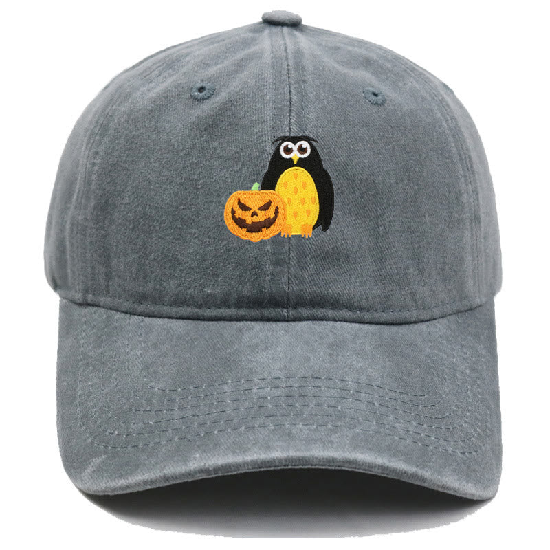 Halloween Pumpkin Owl Embroidered Baseball Cap Hat - Grey - M（22"-22 7/8"） - image 4