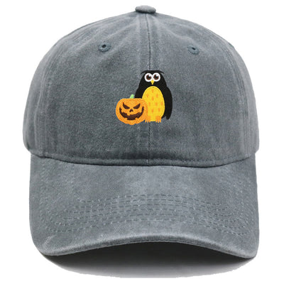 Halloween Pumpkin Owl Embroidered Baseball Cap Hat - Grey - M（22"-22 7/8"） - image 4