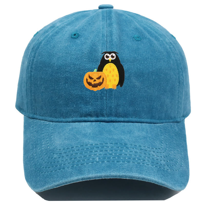 Halloween Pumpkin Owl Embroidered Baseball Cap Hat - Lake Blue - M（22"-22 7/8"） - image 11