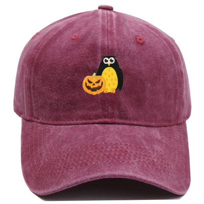 Halloween Pumpkin Owl Embroidered Baseball Cap Hat - Wine - M（22"-22 7/8"） - image 8