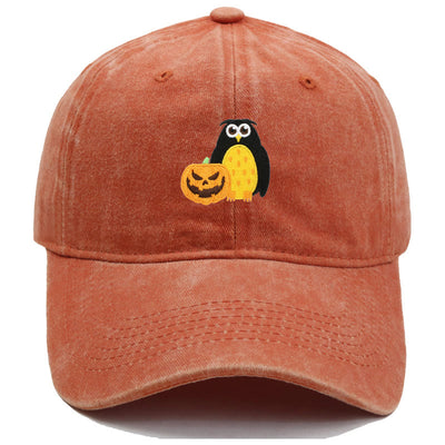 Halloween Pumpkin Owl Embroidered Baseball Cap Hat - Orange - M（22"-22 7/8"） - image 0
