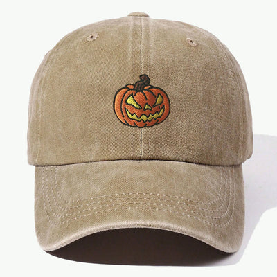 Halloween Pumpkin Head Embroidered Washed Baseball Cap Hat - Khaki - Adjustable（21 5/8"-22 7/8"） - image 7