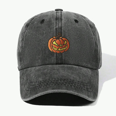 Halloween Pumpkin Head Embroidered Washed Baseball Cap Hat - Black - Adjustable（21 5/8"-22 7/8"） - image 0
