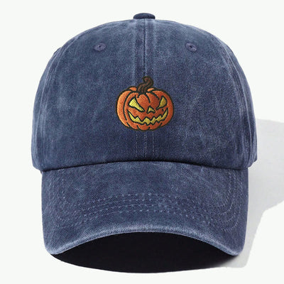 Halloween Pumpkin Head Embroidered Washed Baseball Cap Hat - Navy Blue - Adjustable（21 5/8"-22 7/8"） - image 5