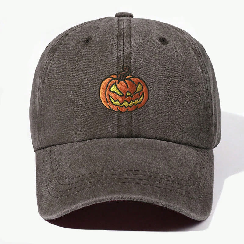 Halloween Pumpkin Head Embroidered Washed Baseball Cap Hat - Coffee - Adjustable（21 5/8"-22 7/8"） - image 6