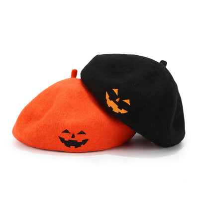 Halloween Cute Smile Embroidered Beret Pumpkin Hat - image 1