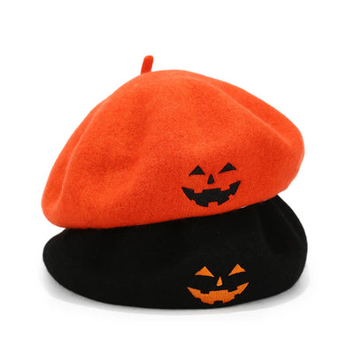 Halloween Cute Smile Embroidered Beret Pumpkin Hat - image 0