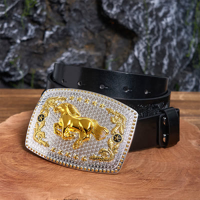 Rectangular DIY Two Tone Running Horse Large Buckle Leather Belt - Running Horse - Black Embossed Eagle Belt - 42 - image 3