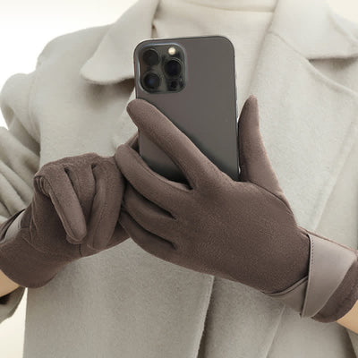 Women's Solid Color Warm Fleece Lined Sueded Gloves - image 1