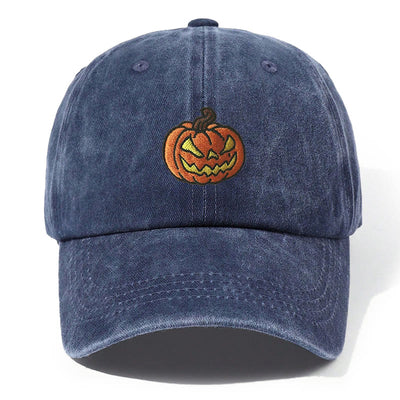 Halloween Pumpkin Head Embroidered Washed Baseball Cap Hat - Navy Blue - Adjustable（21 5/8"-22 7/8"） - image 5