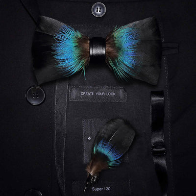 Black & Blue Versatile Feather Bow Tie with Lapel Pin - Adult - image 0